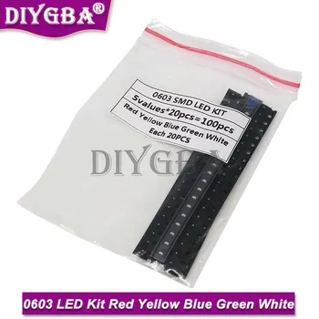  0603 SMD LED Kituri Roșu Galben Albastru Verde Alb 5 Culori Fiecare 20buc Electronice Diy Kit 100BUC/LOT