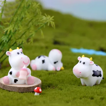  1 buc Familie Lapte de Vaca in Miniatura Figurine de desene animate Figuri de Animale modele animale de Companie jucărie DIY Accesorii Casa Papusa jucărie Decor