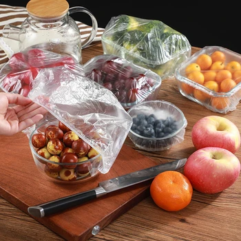  100buc Alimente de Unică folosință Capacul de Plastic Wrap Elastic Alimentare Capace Pentru Fructe, Boluri, Cupe Capace de Stocare Bucătărie Proaspete Păstrarea Saver Sac