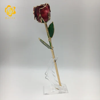  11 inci uscat a Crescut de făcut 24K Placat cu Aur cu Perla de culoare roșie Trandafir Trandafir Întâlnire cu frumoasa cutie de cadou pentru ziua îndrăgostiților cadouri