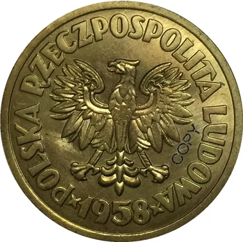  1958 Polonia Alamă monede COPIA 29mm