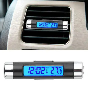  2 în 1 Masina de Auto Termometru Ceas Calendar Digital LCD Display Ecran Clip-on Digital Blue Back Light Accesorii Auto
