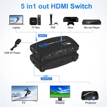  2022 cel Mai bun 4K compatibil HDMI Switch 5 ÎN 1 HDR Switch HDMI 4K 60Hz HDMI 2.0 Comutator de la Distanță IR UHD 5 Port HDMI Switch Comutator