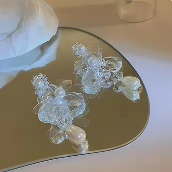  2022 Moda De Cristal Clar De Apă Picătură Cercel Pentru Femei Elegant Pearl Floare Paiete Geometrice Boucle Oreille Bijuterii Fine