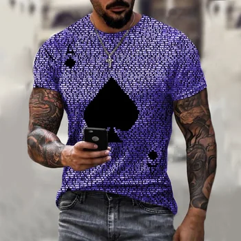  2022 Moda Fierbinte de Vară pentru Bărbați T-shirt de Poker Scrisoarea imprimate cu maneci scurte O guler pulover Casual T-shirt pentru Bărbați Strada în partea de sus lar