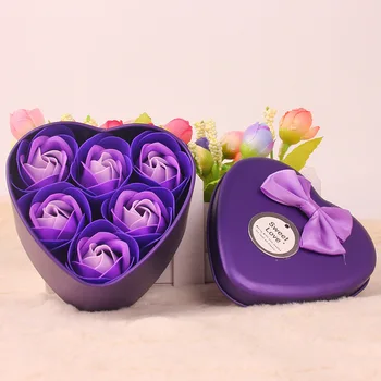  6Pcs Trandafir Cutie de Tablă Inima Artificială Săpun Floare Caz de Baie cu aromă de Corp cu Petale de Nunta de Petrecere Festivalul Dec Valentine Cadou #40