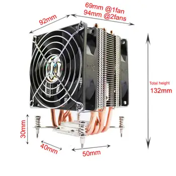  ARSYLID Cooler CPU 6 conducte de căldură dual-ventilator de 9cm 4pin PWM fan Suport Intel LGA115x 1366 2011 TDP 130W Silent fan X79 X99 X58