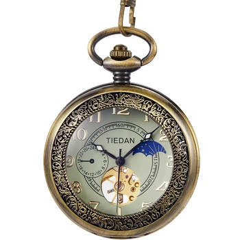  Bronz antic Mecanice Ceas de Buzunar Skeleton Steampunk Pandantiv Ceas de Vânzare Fierbinte Lanțuri FOB Model Gravura Bărbați reloj hombre