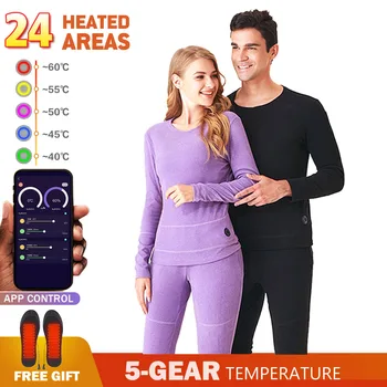  Bărbați Fleece Lenjerie de corp Termice de Iarnă Încălzit Jacheta USB Alimentat de la Baterie APP Telefon Inteligent de Control al Temperaturii de Încălzire Îmbrăcăminte