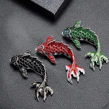  Clasic chinez Email Koi Brosa Metal Pește Pin Diamant Animal Cataramă de Pin Mantou pentru Femei Accesorii