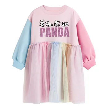  Copii Rochii 2022 Noi de Toamna pentru Copii Fete Haine de Brand Rochie Copilul Bumbac Scrisoare de Imprimare Panda Tul Rochii pentru Copii De 2-7 Ani