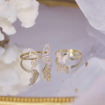  Coreeană Gol Fluture CZ Inel pentru Femei Reglabil Design Deschis Deschide Zircon Fluture Inel de Nunta Bijuterii Cadou