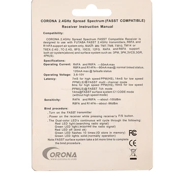 Corona R6FA 7CH 2.4 Ghz FUTABA Fasst Receptor Compatibil