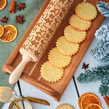  Crăciun de Lemn, Ace de Rulare Adânc Gravate în Relief Rola Pin cu Cerb de Crăciun turtă dulce Model pentru Bucatarie de Copt Cookie