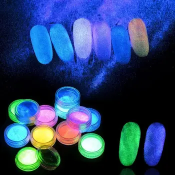  Culoare Nail Art Pudra Glow în Întuneric Praf Dermatograf Luminos Decoratiuni de Arta Unghiilor Apăsați Pe Unghii Acrilice, Unghii de Arta Accesoires