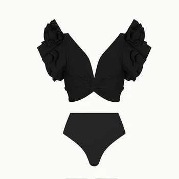 De Sex Feminin Retro Solid Zburli V-Neck Bikini Vintage Vacanta Beachwear Portocaliu Designer De Costum De Baie Vara Uzura Surf