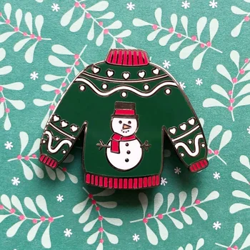  Drăguț Verde Pulover De Crăciun Email Pin Drăguț Desen Animat Om De Zăpadă Medalie Broșă Moda De Iarnă Rever Pălărie Rucsac Pin Bijuterii