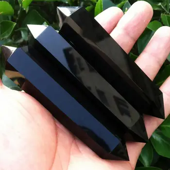  En-gros Naturale Obsidian Cristal Coloana de Tratament Dublu-s-a încheiat Piatra de Cuart Cristal Decor Ornament Domiciliu, Folosind