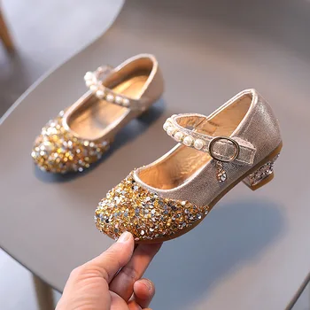  Fete Pantofi De Piele De Moda Paiete Perle Tocuri Joase Copii Printesa Pantofi Copii Fete Pantofi De Partid