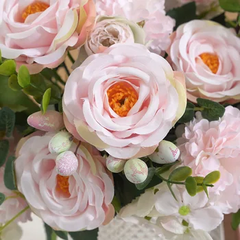  Flori artificiale 32.5 cm Roz și Trandafir Alb Singur Buchet Romantic Masă de toaletă Decorare Alb Acasă Veranda Decorarea