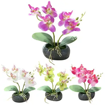  Flori artificiale Fluture Orhidee, Bonsai, Flori False cu Iarbă Fals Fluture Orhidee, Plante Artificiale Nunta Acasă Decor Gradina