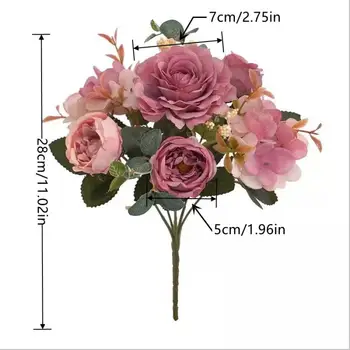  Flori Artificiale Retro Mătase Trandafir Buchet Hortensie Bujor Mireasa De Epocă Deține Fals Acasă Plante Decor De Nunta Accesorii