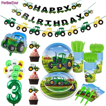  Green Farm Tractor Tema tacamuri Tractorul de la Ferma partidului cani farfurii balloon copii Tractoare Agricole Petrecerea de Ziua Decor favoruri