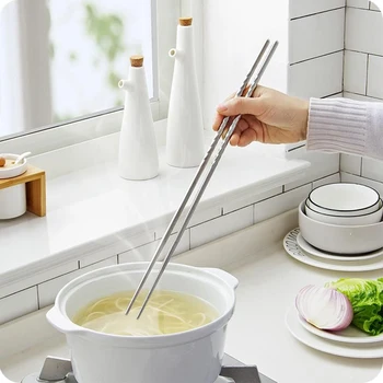  Gătit Betisoarele Din Oțel Inoxidabil Extra Lungi Fidea Alimentare Sushi Ustensile De Bucătărie Chineză Japoneză Tigaie Friteuza Aer Oală Fierbinte Tigaie