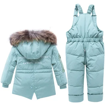  Haine De Iarnă Din Rusia -30 De Grade Îmbrăcăminte Exterioară Hooded Parka Copil Salopeta Copil Blană Costum De Schi Se Ingroase Zăpadă Purta Pantaloni De Iarna Set