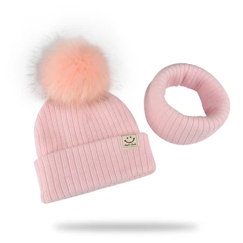  Iarna Unisex Faux Blana Pompon Pălărie Eșarfă Pentru Copii Fete Băieți Tricotate Copilul Capace Cu Pompom Capotei Accesorii pentru Copii