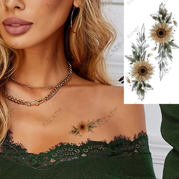  Impermeabil Tatuaj Temporar Autocolant de Floarea-soarelui Frunze de Plante Braț, Mână, Picior Body Art Flash Tatuaj Fals Tatuaj pentru Femei Barbati