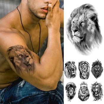  Impermeabil Tatuaj Temporar Autocolant Negru tigru leu realist schiță Tatuaje animal Organismul animal Arta Brațul Fals Tatuaj Bărbați Femei