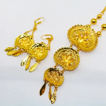  Indian Aur Set de Bijuterii de Nunta Nigerian Colier si Cercei 24k Aur Galben de Bijuterii de Mireasa Dubai Lux Set cadou de Petrecere