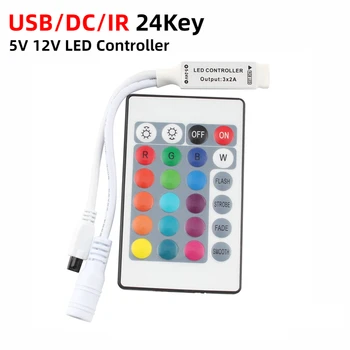  LED RGB Controller-DC 5V 12V Mini 24key IR DC USB Telecomanda LED Strip Lumină Dimmer Pentru 5050 5630 RGB USB Controller de Lampa