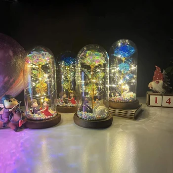  LED-uri a crescut veșnică flori artificiale, cu o cupolă de basm șir de lumini de Crăciun, Ziua Îndrăgostiților mama copilului cadou home decor