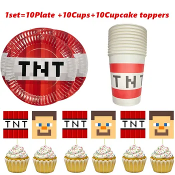  Miniere Pixel Joc Ambarcațiunile de TNT Petrecerea set consumabile Farfurie de Hârtie Cupe Joc pentru Copii de duș Ambarcațiuni pentru copil decor petrecere de jucărie