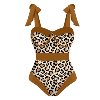  Moda Leopard Negre Imprimare De Costume De Baie Costum De Talie Mare Slim Push-Up Bikini Femei Sexy Backless Beachwear Papion Costume De Baie