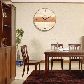  Modern, Simplu Ceas de Perete din Lemn Tăcut pentru Dormitor Arta de Perete Decor Mare Ceasuri de Perete din Lemn Stil Nordic Agățat Ceas de 14 inch