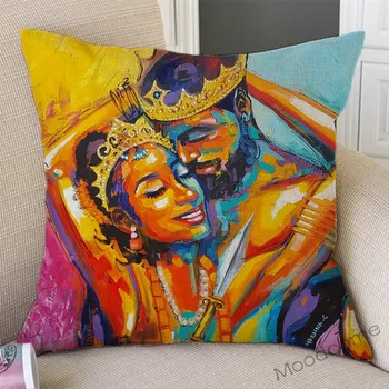  Negru Regele Și Regina Din Africa Sexy Pictură În Ulei Cuplu De Tineri Acasă Decorative Canapea Pernă Caz, Artă Africană, Pernă Acoperă