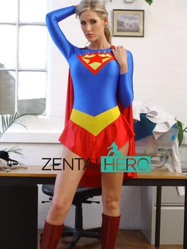  New Sosire Femei Spandex Costume Sexy Albastru Supergirl Doamna Super-Erou Zentai Catsuit Lycra Film Costum Tricou Cu Capul