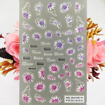  Noi Mată 3D autocolant Unghiilor Arta Floare Flori Violet și Daisy Subțire Tenacitate Slider Decoratiuni Unghii Decalcomanii Accesorii Manichiura