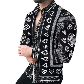  Noua Moda de Lux Tricouri pentru Bărbați Singur Pieptul Cămașă Casual Negru Turbulent de Imprimare Topuri cu Maneci Lungi Îmbrăcăminte pentru Bărbați Hawaii Cardigan