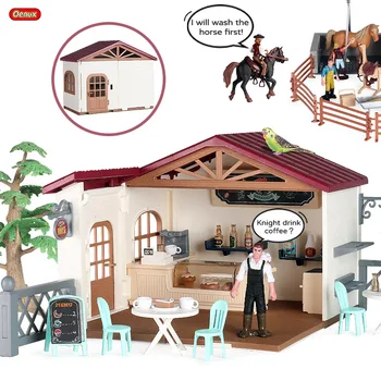  Oenux Ferma Model De Simulare Rider Cafea Casa Grajd De Cai Figurine Animale Playset Figurina De Educație Timpurie Copil Jucărie Cadou