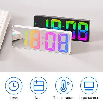  Oglinda Alarmă Ceas Digital LED-uri Temperatura Termometru Calendar Control Vocal Amânare Funcție de Modul de Noapte 12/24H Decoratiuni Acasă
