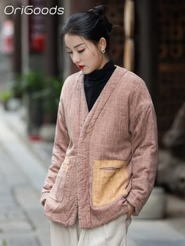  OriGoods Captusit Haina pentru Femei de Iarnă 2022 Cald Gros Matlasat Kimono Haine Stil Chinezesc Lenjerie de pat de Bumbac Vrac Jachete Matlasate B106