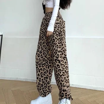  Pantaloni Casual Femei de Talie Mare Leopard Harajuku Streetwear Pantaloni Stil coreean Mujer de Moda Umflat Toate-meci 3XL Adolescenti