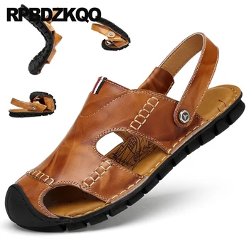  Papuci De Plaja Catâri Diapozitive Pantofi Pentru Bărbați Sandale De Vara Din Piele Maro Italiană Adidași Negri Respirabil Galben Închis Toe Apă