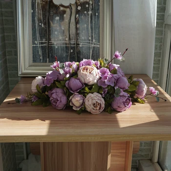  Personalizat de lux DIY nunta decor de masă de flori runner flori artificiale rând aranjament masa florale de trandafir, bujori frunze verzi