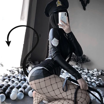  Poliția Femei de Cosplay, Costume Sexy si Bodysuit Negru din Piele PU cu Fermoar Viziune Confort Stretch Tinuta Motor Erotic Salopeta 2021 Noi