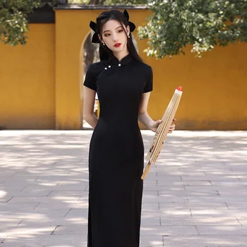  Rochie Chinez Qipao Moderne Femei Negre Slim Mult Cheongsam Tradiționale Harajuku Hanfu Halat Orientale Epocă Vestido Chino Mujer